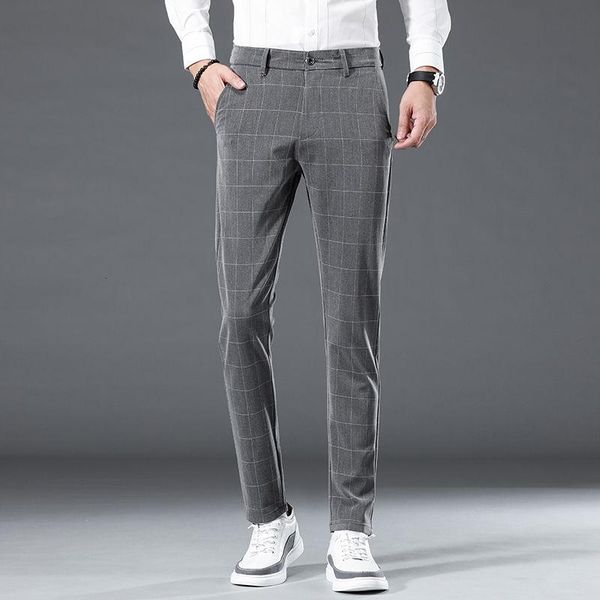 

2021 spring new plaid suit trousers male korean version of slim feet casual gentleman business long pants, Black