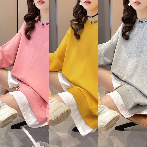 

eb5ob 2020 autumn style early korean fake sweater women's irregular new two-piece letter large loose embroidered size women's fash, Black