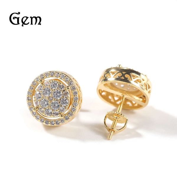 

hip hop new silver needle zircon round earrings for men and women
