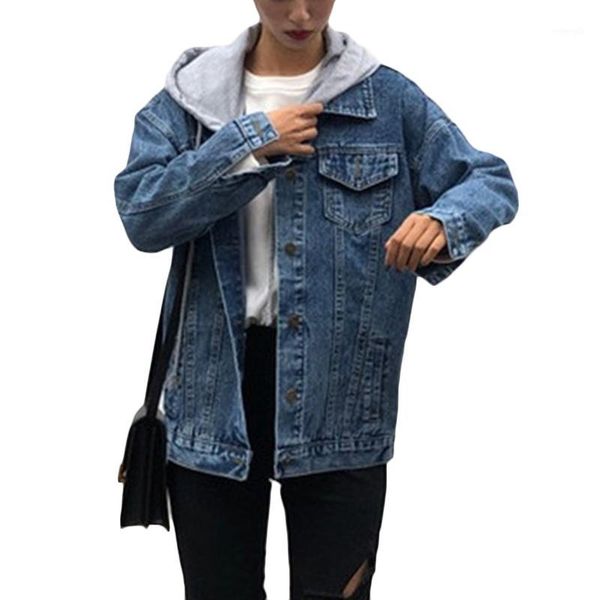 

autumn winter new denim jacket coat women loose students korean long sleeve bf jeans coats womens wild hooded basis jackets f5371, Black;brown