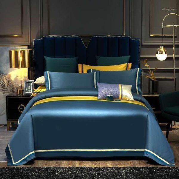 

solid blue elegant comforter cover set 1000tc egyptian cotton soft duvet cover set bed sheet pillowcases  king size 4pcs1