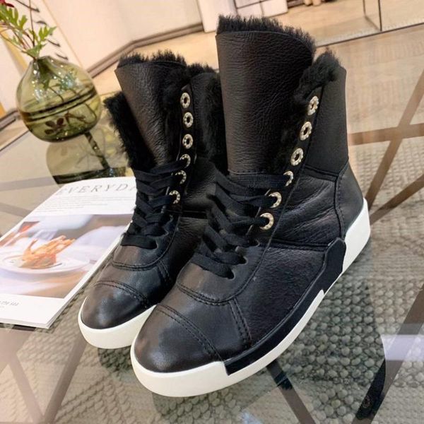 

women snow boots lace-up plus fur white wedges thick bottom black genuine leather 2020 winter new design shoes