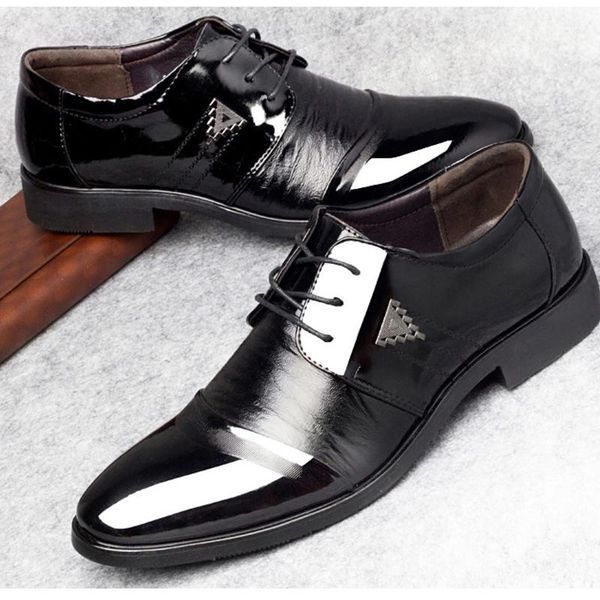 

мужчины делового платье кожаных ботинки итальянский lace-up мода мокасины блеск формальная мужской oxfords обувь острый нос, Black