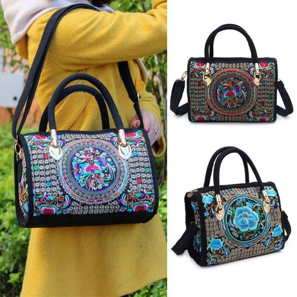 

женщины цветочные вышитые сумки этнические boho холст покупки tote zipper bag