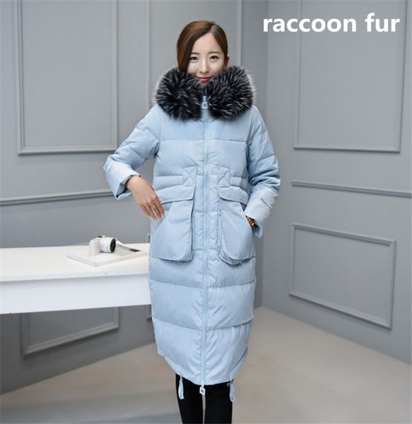 

2021 new size 7xl women maxi white duck down leather jackets of raccoon long parka female winter jacket thick coat wxf522 x0dl, Black