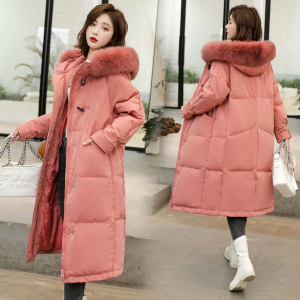 

plus size fattening down middle long 200 jin fat mm korean ox horn button pregnant women's oversized et, White