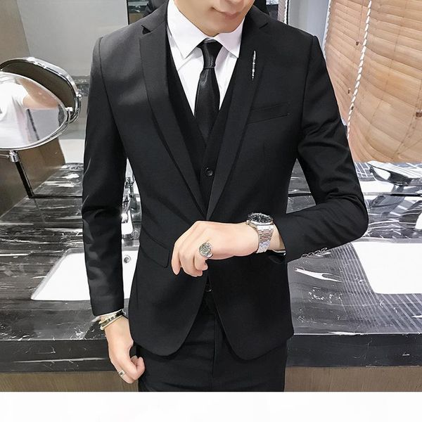 

jacket pant vest men 3 pieces slim fit casual tuxedo suit male suits set wedding groom dress business blazers trousers s-6xl, White;black