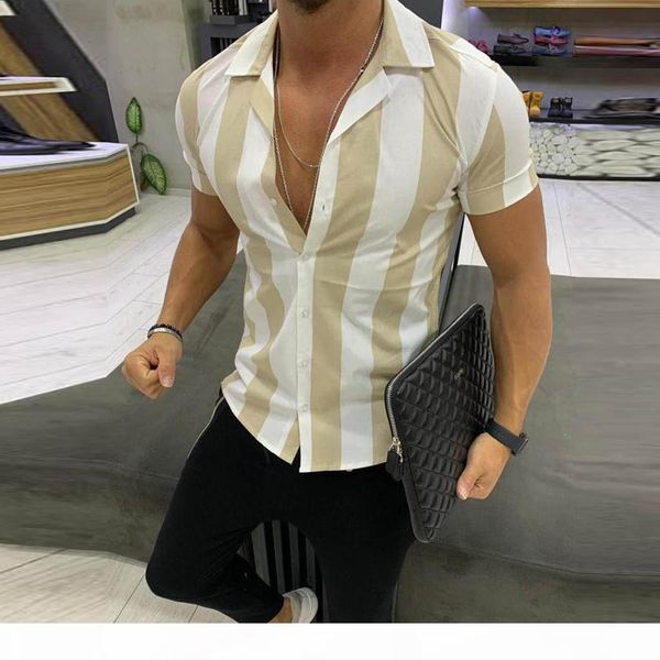 

feitong men fashion shirts casual multicolor striped lapel shirts short-sleeve blouse men shirt summer 2019 new arrivals, White;black