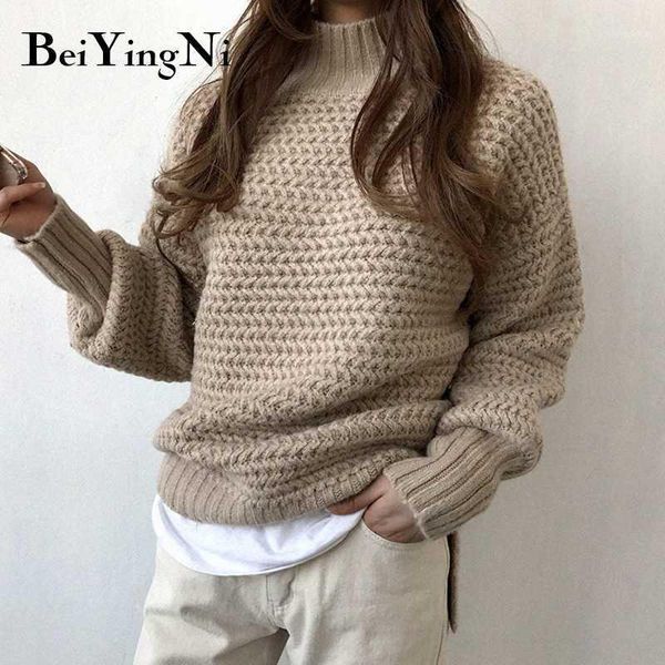 

beiyingni women autumn winter chic sweaters turtleneck pullover female korean casual loose thick warm sweater ladies retro 1, White;black