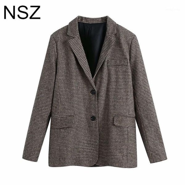 

women's suits & blazers nsz women oversized tweed houndstooth office blazer elegant chic plaid suit jacket work checked business coat f, White;black