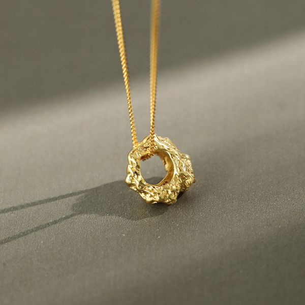 

peri'sbox textured lava rock circle necklaces hollow round irregular necklaces for women 925 sterling silver vintage necklaces q0531