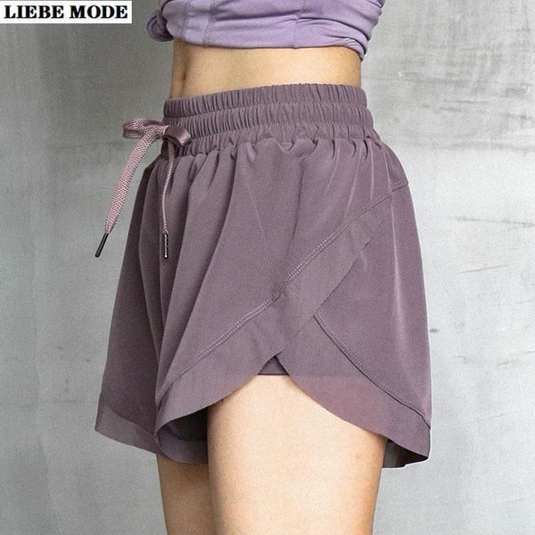 

yoga outfits ladies shorts mujer faux 2 piece sweat women loose fitness short pants mesh lace gym sport active purple1, White;red