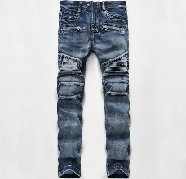 

men's jeans european american style men luxury men's denim trousers slim straight patchwork gentleman zipper pants1, Blue