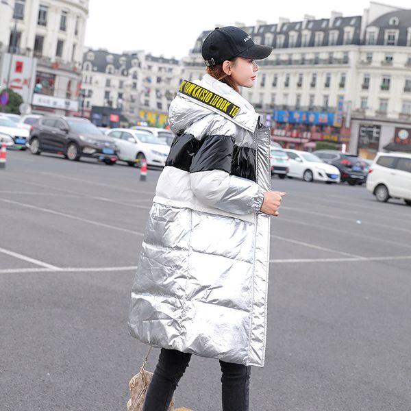 

2021 new feminino longo inverno nova moda prata brilhante 90% pato branco para baixo emenda capuz grosso quente prova d71 gua ug6l, Black