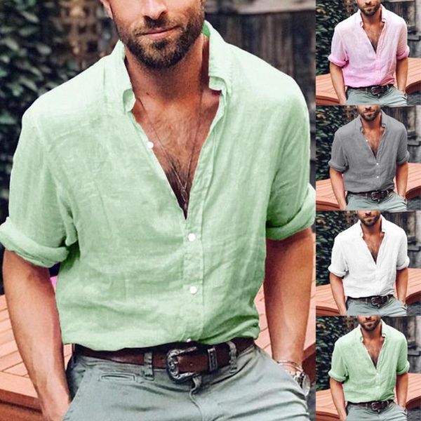 

solid color long sleeves button lapel men's casual shirt1, White;black