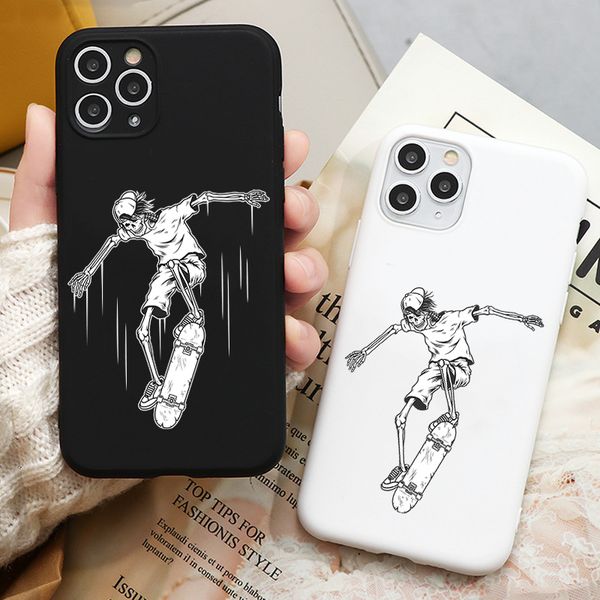 

punk style skateboard skeleton phone case 12 11 pro xs max xr tpu cases for iphone 7 6s 8 plus soft cover hallowm