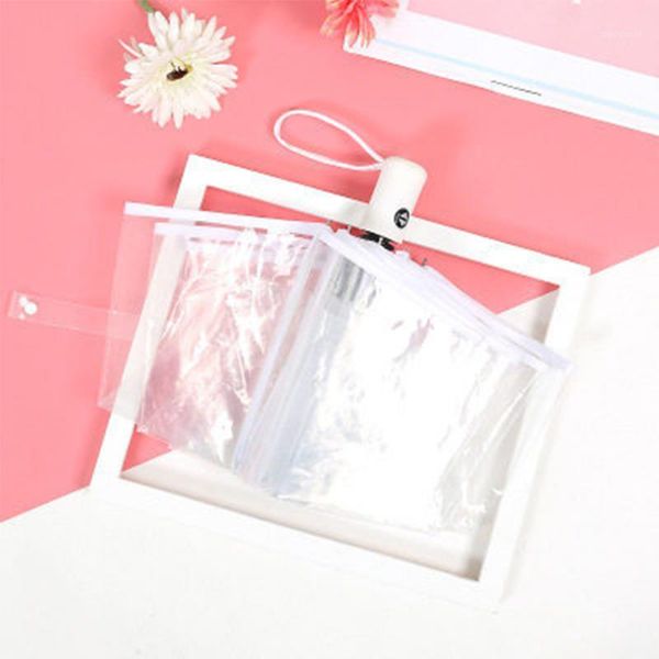 

eight bones compact windproof romantic cute ultra light automatic umbrella color edge triple folding rain transparent sunshade1