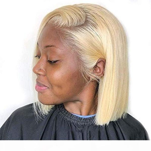 

13x6 613 blonde бразильских прямых человеческих волос парики боб remy короткого ombre боб 8inch - 16inch фронт шнурок парики для чернокожих, Black;brown