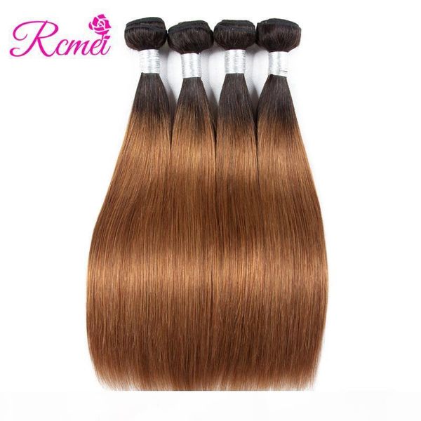 

rcmei two tone ombre brazilian straight hair 1b 30 color hair 4 bundle with lace closure 1b 30 hair weaving bundles ing, Black;brown