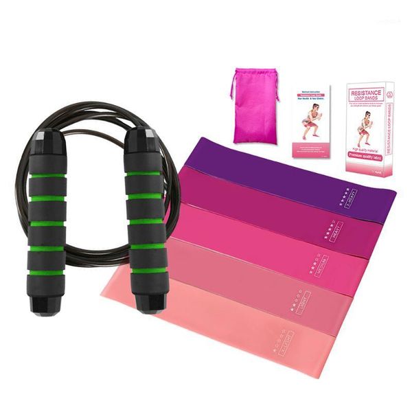 

resistance bands 5pcs exercise loop with 9.8ft adjustable steel skipping rope for yoga home gym training speed crossfit1