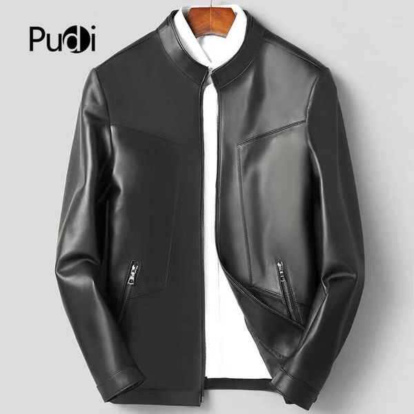 

men's jackets pudi mt932 fashion mens baseball coats short genuine sheepskin leather real outwear1, Black;brown