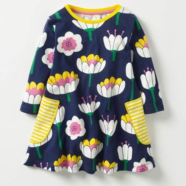 

girl's dresses jumping meters baby girl brand flowers knitted pure cotton children clothing party dress long sleeve kids dresses1, Red;yellow