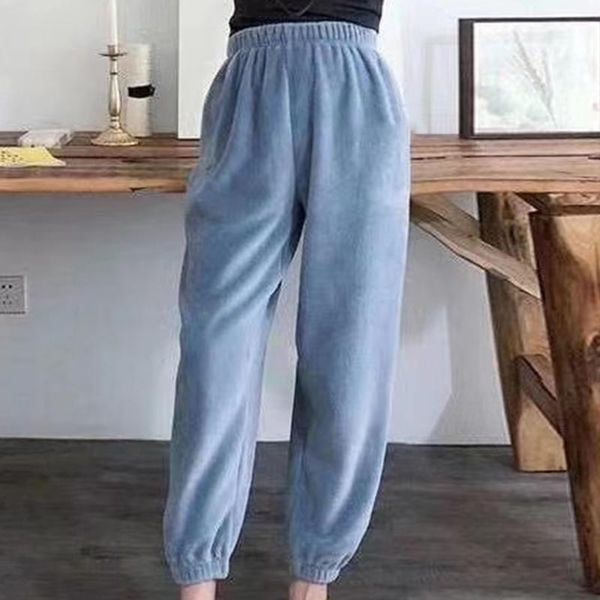 

fall winter new fairy soft warm pants coral fleece velvet casual pants loose lazy sleep sweatpants trousers women1, Black;white