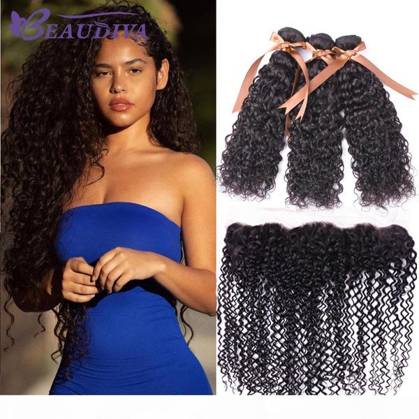 

бразильский virgin human пучки волос закрытие kinky завитые уха до уха 13 * 4 кружева фронтальная с 3 связки extensions волос, Black;brown