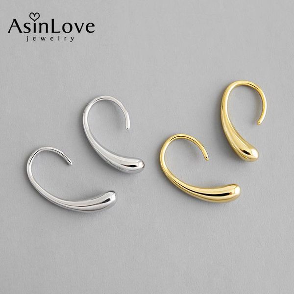

asinlove real 925 sterling silver earrings ins style simple 18k gold curved drop earrings for women fine jewelry female gift