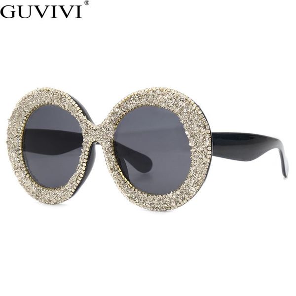 

oversized round sunglasses women 2020 steampunk diamond sunglasses oval punk glasses gradient handmade rhinestone men, White;black