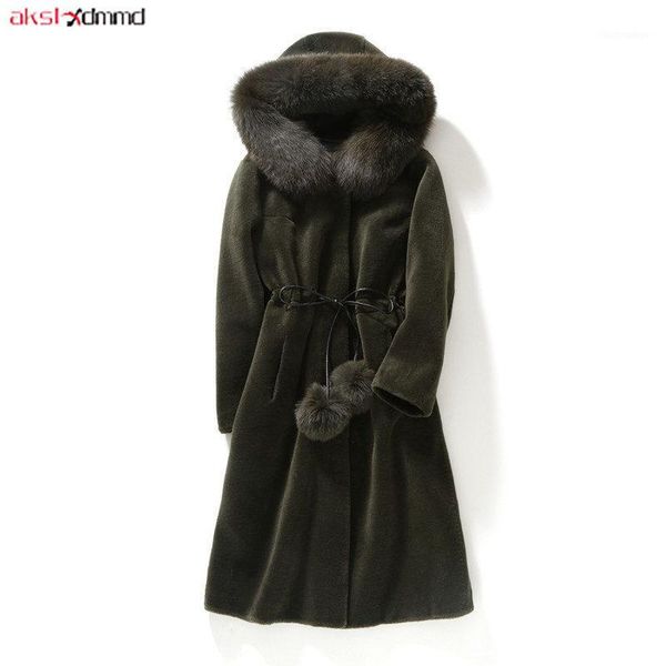 

winter women fur jacket slim hooded fur collar long solid color vintage coat black female warm clothing cacaso ac1151