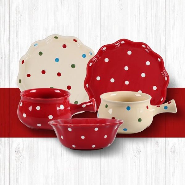 Creative Poleka Dot Ceramic Симпатичные блюда Установите японские бытовые китайские фарфоровые посуды домашняя посуда одноразовой