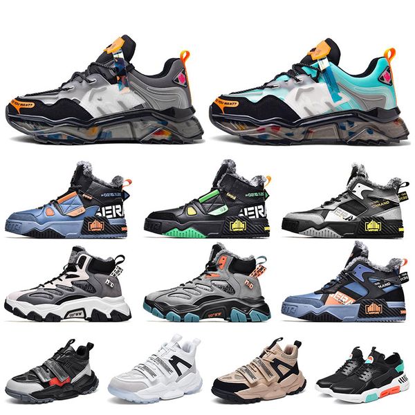 

mens outdoor running shoes fashion breathable round-toe thick-soled old shoes black blue green velvet keep warm sports trainers