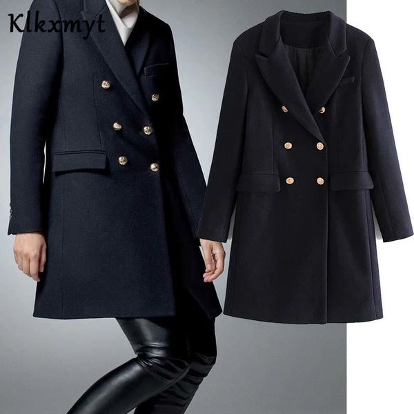 

winter with women 2020 klkxmyt fashion vintage metal buttons woolen outerwear coat long sleeve female chic za txkjp, Black