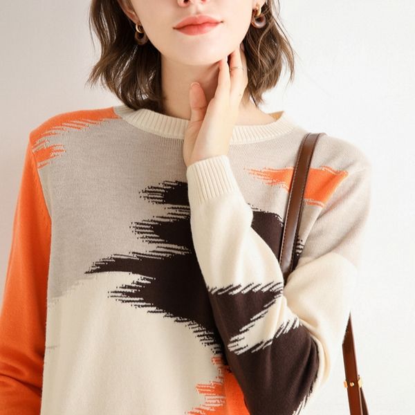 

be5g8 autumn for 2020 new round neck pullover pullover charming woolen women's bottoming sweater long sleeve winter color sweater flowe, White;black