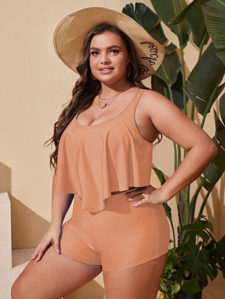 

plus hanky hem shorts bikini swimsuit c2sc#, Black
