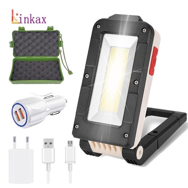 

usb rechargeable cob led torch work light foldable magnet emergency portable camping lamp with built-in battery hook