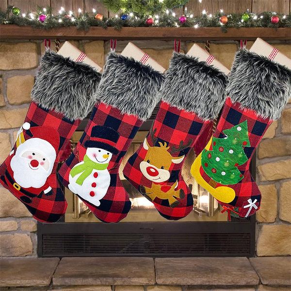 

christmas stocking red and black plaid socks santa sock gift xmas party decor christmas tree ornaments home decor in stock