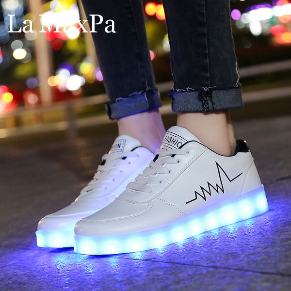 

size 30-44 luminous for children usb charge women glowing girls sneakers kids light up shoes led slippers, Black;red