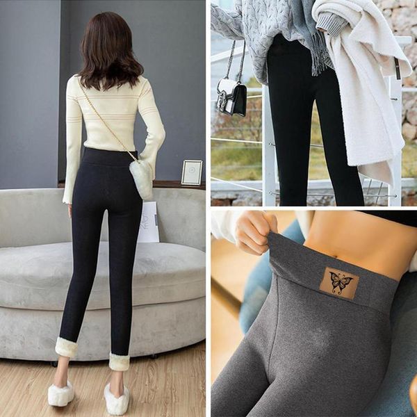 

winter warm leggings women casual high waist cold resistant keep warm fleece elastic and comfortable solid color long pants, Black