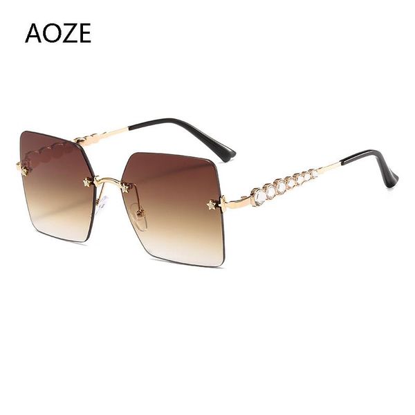 

aoze 2020 дизайнер роскоши квадратный нет обруча солнцезащитные очки женщин новые моды бренд горный хрусталь металлические очки кадр uv ócul, White;black
