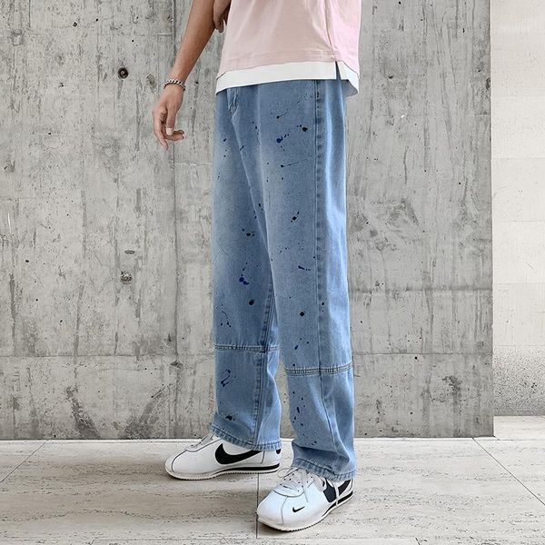 

2021 new spring casual baggy jeans mens long trousers cowboy loose streetwear vintage jeans men splash graffiti print pants1, Blue