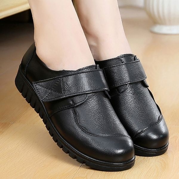 

women's shoes black shoes women flats leisure round toe ladies flats large size 41 genuine leather shoes sapato feminino y200320