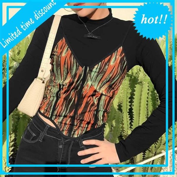 

wind 2021 autumn and winter new women's wear slim print suspender vest long sleeve t-shirt two piece suit, White
