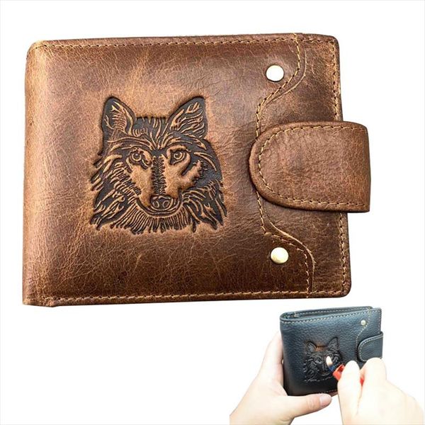 

мужская кошелек из натуральной кожи бумажник 2019 новых короткой волчьей головы pattern мальчики portfel meski мужчины wolf, Red;black