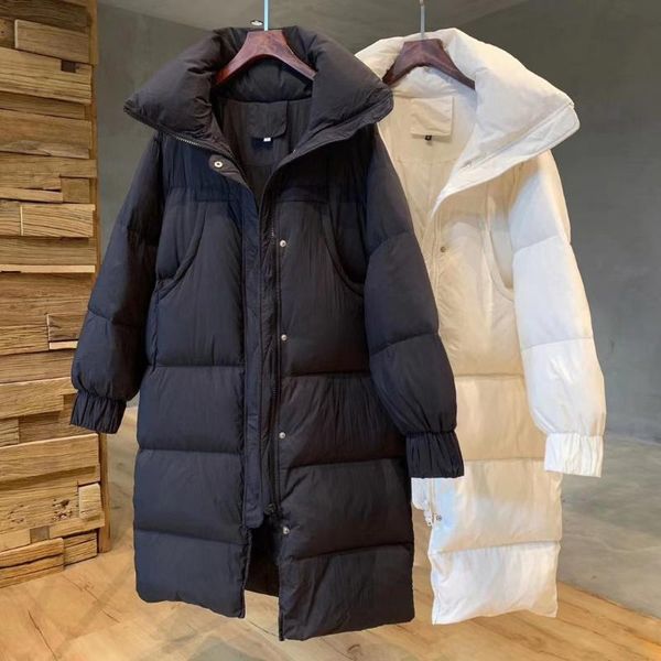 

big quilt for walking warm and light 90 white down women's mid length down jacket, Black