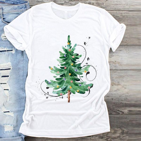

women watercolor tree new year winter time merry christmas print clothes graphic t shirt ladies female tshirts tee t-shirt, White