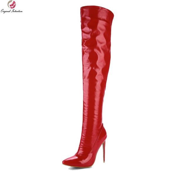 

boots original intention women over-the-knee pointed toe thin heels black white red shoes woman plus us size 4-16