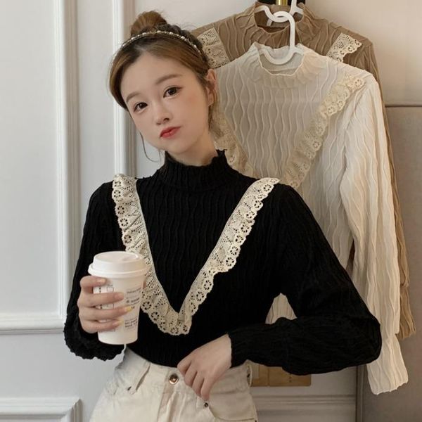 

women's polos french foreign style tight fashion long sleeve in 2021, White