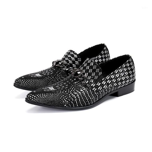 

metal chain mens leather shoes oxford crystal decoration dress shoes prints good quality men slip on fashion party1, Black